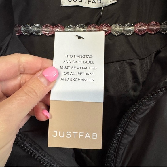 NWT JustFab long puffer coat black pockets vest - Picture 4 of 12